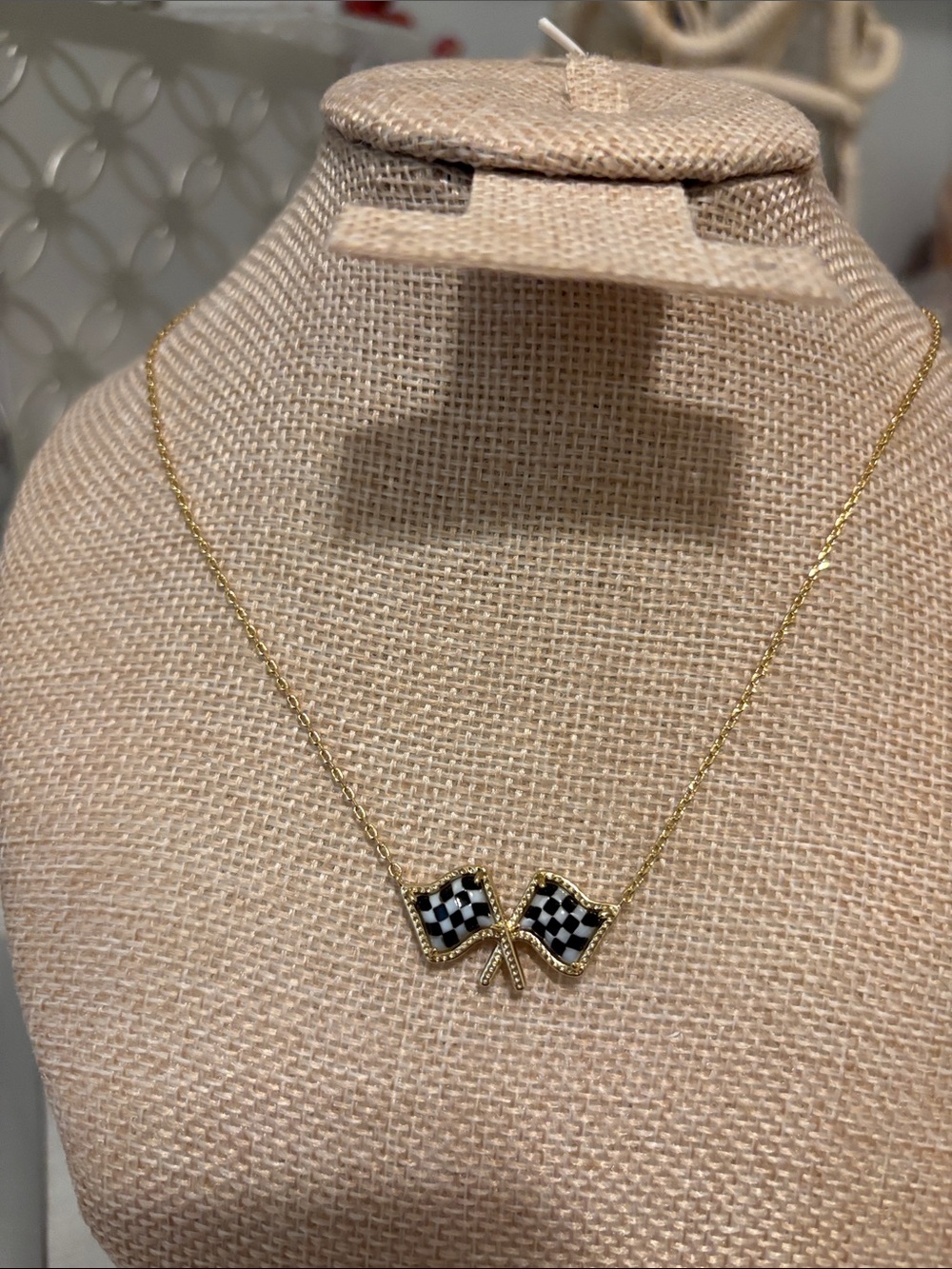 Kendra Scott Gold-Tone Checkered Flag Necklace - Black & White